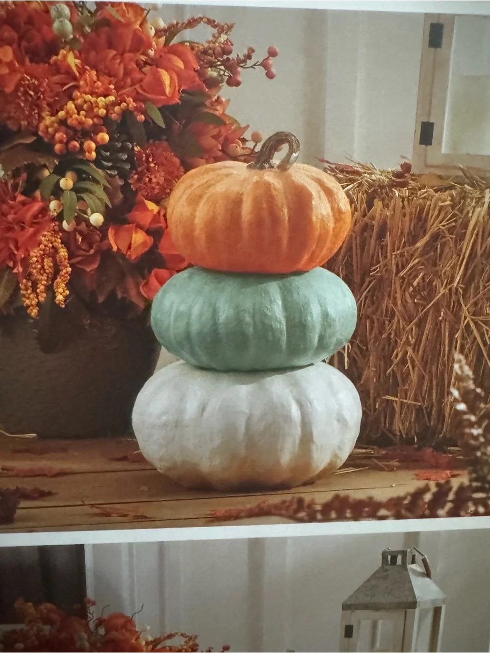 NEW 3 Pc Laura Ashley Indoor/Outdoor Stackable Pumpkin Set Fall Decor Blue White